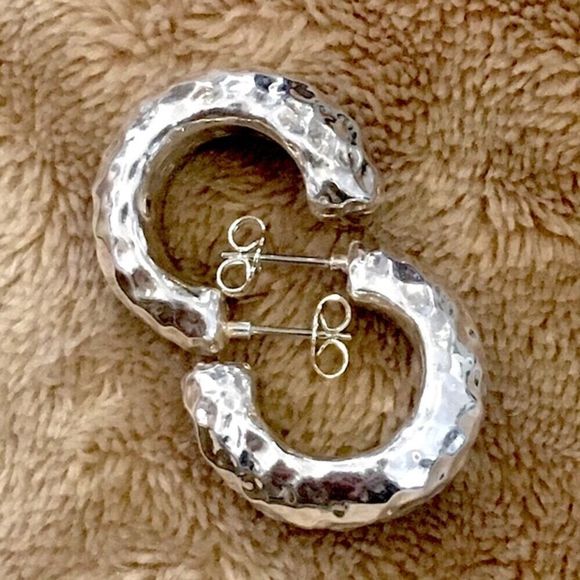 SIMON SEBBAG SSD Hammered Sterling Silver Hoops 925 Earrings